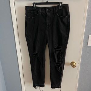 Back Madewell shredded mom jeans